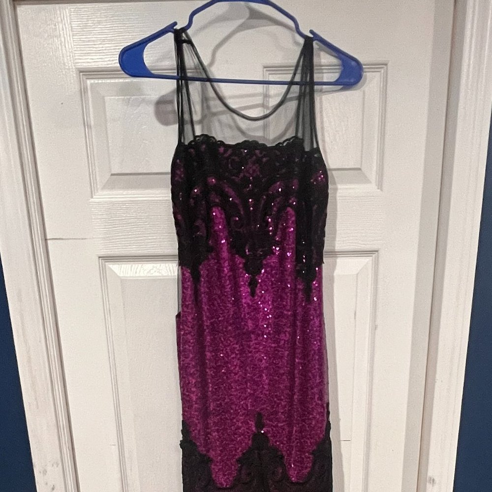 Black and Purple Full Length Sequin Dress